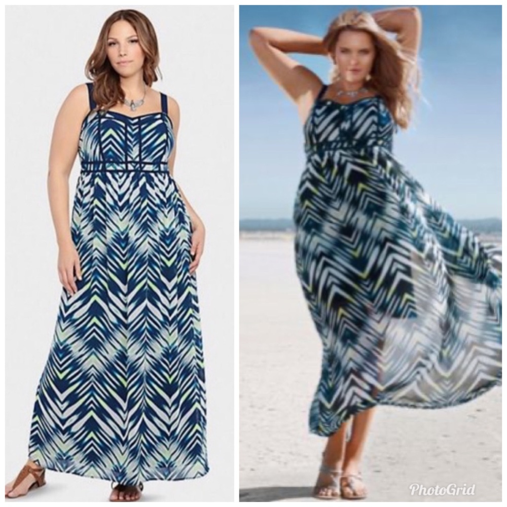TORRID Maxi Dress Blue White Chevron Sheer Long
